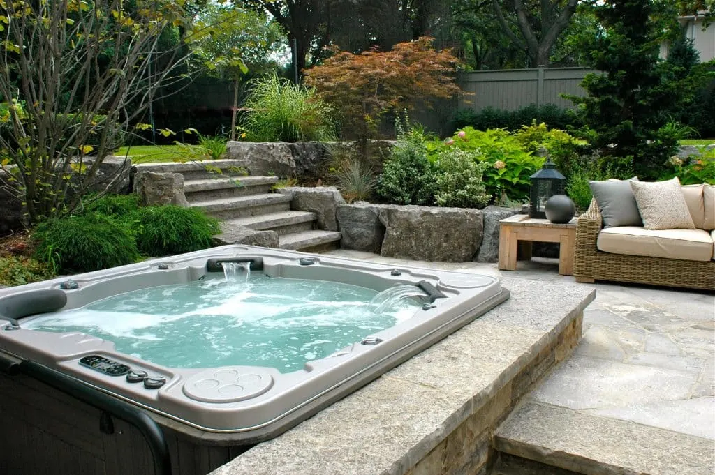 Outdoor hot tub with warm bubbling water